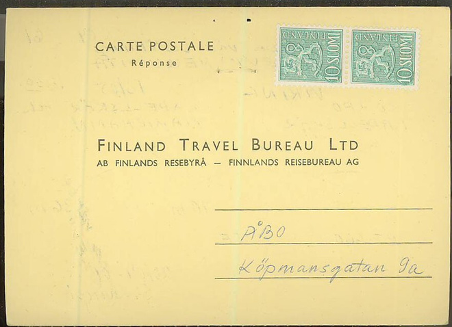 M54 1954 10(mk) pari postikorttivastaus - leimaton