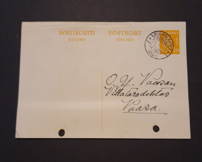 1.25mk,ehiökirjekortti Ruokolahti  1940
