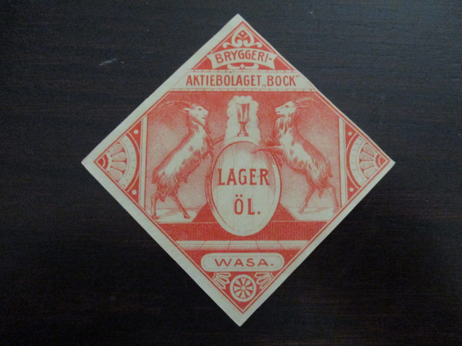 VANHA JUOMA ETIKETTI - LAGER ÖL AB BOCK WASA (K2-S1)