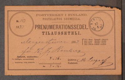 # 22909 # Postin tilausseteli - Kimito 27.1.1883