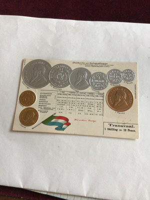 Transvaal-numismaattinen kohokuvioitu postikortti