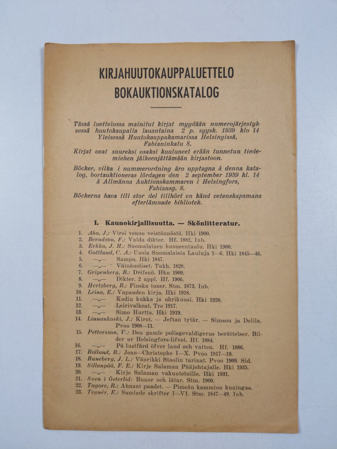 Kirjahuutokauppaluettelo : tässä luettelossa mainitut kir...