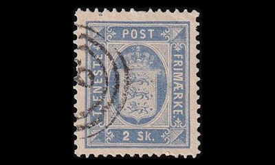 Tanska D_1A o Virkamerkki 2 Sk sininen (1871)