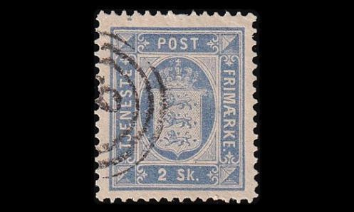 Tanska D_1A o Virkamerkki 2 Sk sininen (1871)