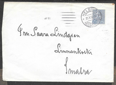 Postilähetys - Yl.m. 25mk 1954 (LAPE 433) Helsinki 21.10.55