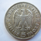 Natsi-Saksa 5 Reichsmark 1936 J Hindenburg hopeaa - pikkukuva 2