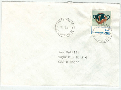 1991 Finch 2,10 mk kaunisleimainen kirje