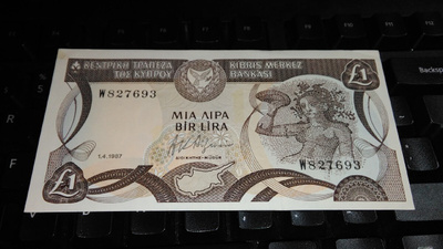 Cyprus Kypros 1 pound 1987 P53 XF+