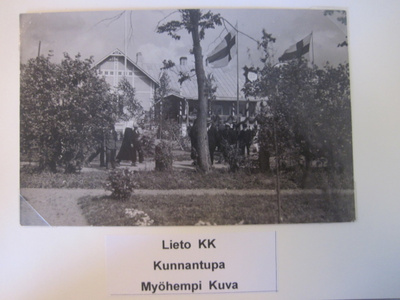 VANHA Postikortti Lieto Kirkonkylä Suomen Lippu ym 1920-l