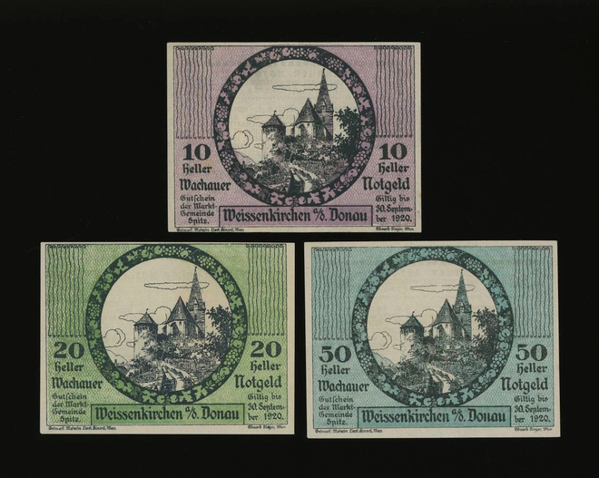 Itävalta Notgeld 10, 20, 50 Heller, Weissenkirchen 1920