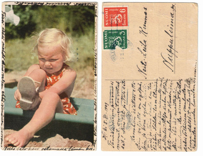 Vanha kortti, KUVATAIDE 272/10, tyttö ja kenkä, v. 1949