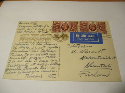 1935 Lontoo lentopostikortti Naantaliin