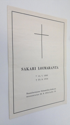 Sakari Loimaranta 15.7.1885 - 23.8.1954 Ruumiinsiunaus Or...