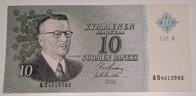 10 Markkaa 1963 Litt. A AO4018908