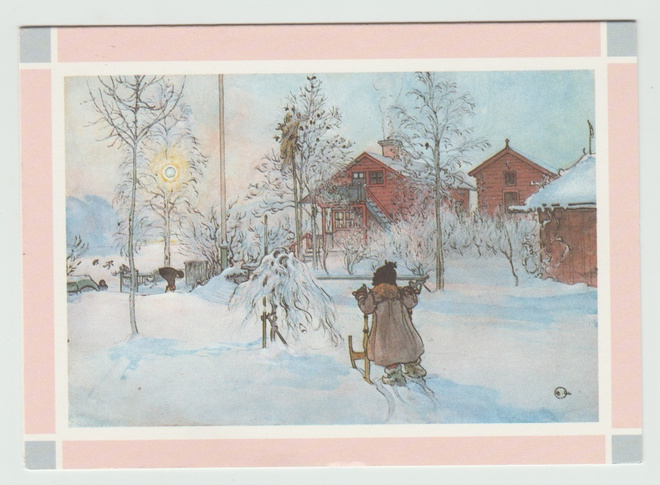 Carl Larsson / Unicef : Tyttö kelkalla lumista tietä   (R)