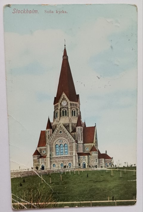 Stockholm. Sofia kyrka, vanha väripk, p. 1913 -> Suomeen