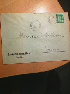 Saarijärvi-leima firmakuorella , lue lisää...