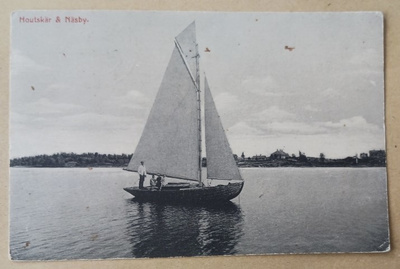 Houtskari, Näsby, purjevene etualalla, mv pk, p. 1917