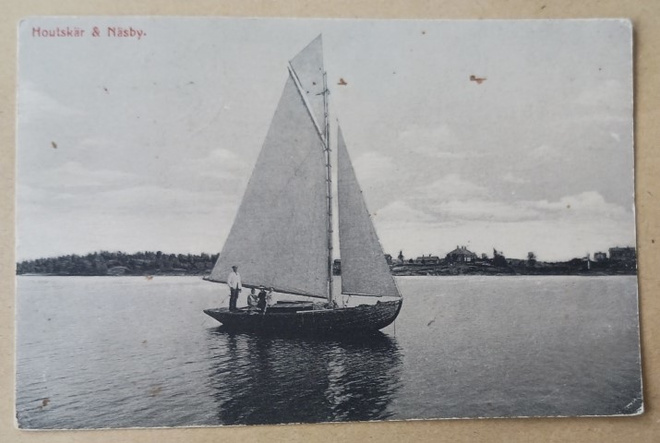 Houtskari, Näsby, purjevene etualalla, mv pk, p. 1917