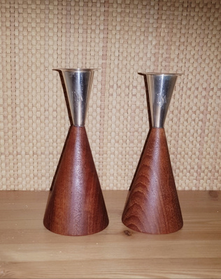 Kynttilänjalat, hopea/teak