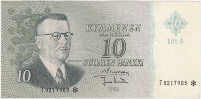 10 Markkaa 1963 Litt.A T-sarjan tähti, kl.6