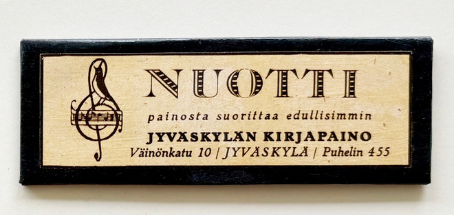 Vanha Jyväskylän kirjapainon mainos magneettina * 20-luku