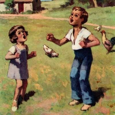 LAPSET / Ilmassa kisaavat perhoset, tyttö ja poika. 1950-l.