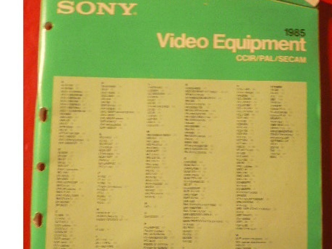 SONY Video Equipment 1985 Video Tarvike Luettelo