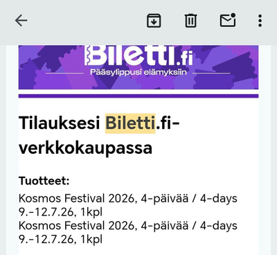 Kosmos Festival 2026 4pv lippu.