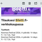 Kosmos Festival 2026 4pv lippu. - pikkukuva 1