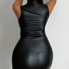 PVC Musta tekonahkainen seksikäs bodycon mekko M38 ALE!!!! - pikkukuva 3
