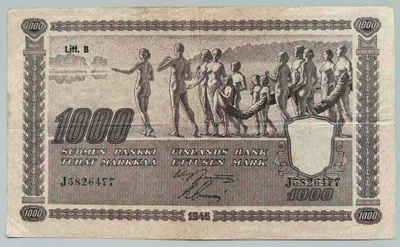 1000 Markkaa 1945 Lit. B, J-sarja.