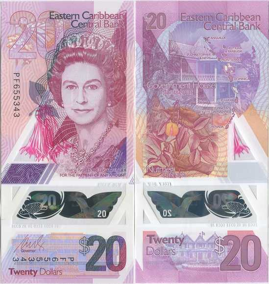 East Caribbean Itä-Karibia 20 Dollars 2019 UNC Uusi Polymer
