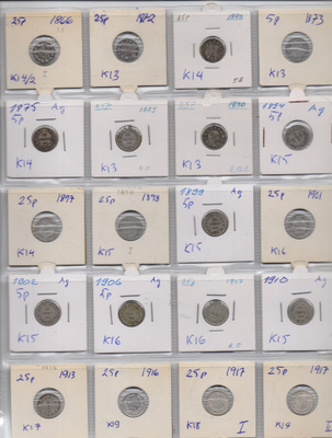 1866-1917 25 penniä hopeakolikko 20kpl kl3-kl9