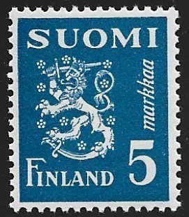 1945 M-30 Leijona 5 mk sininen ** Lape 298 b SP Lm5