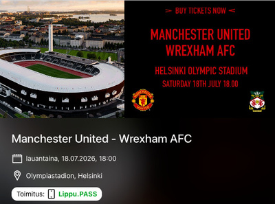 Liput x 3: Manchester United - Wrexham AFC