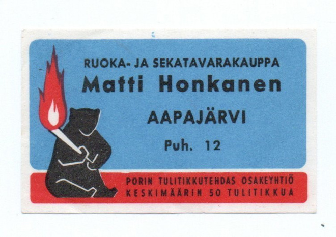 Porin Tulitikkutehdas Matti Honkanen. Aapajärvi