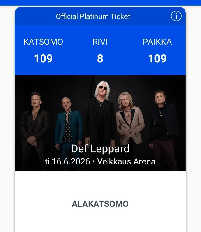 Def Leppard 16.6 Veikkaus Arena Lippu