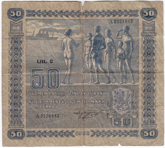 50 Markkaa 1922 Litt.C A-sarjaa, kl.3