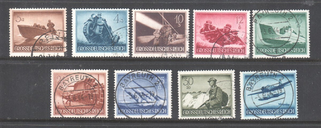 Saksa 1944  Mi 873-885 väliltä leimattuja.