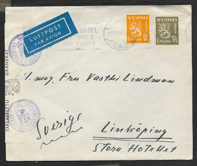 Postil. - Yl.m. 2+3,50 (LAPE 263+265) Åbo 8.9.1944 + sens.