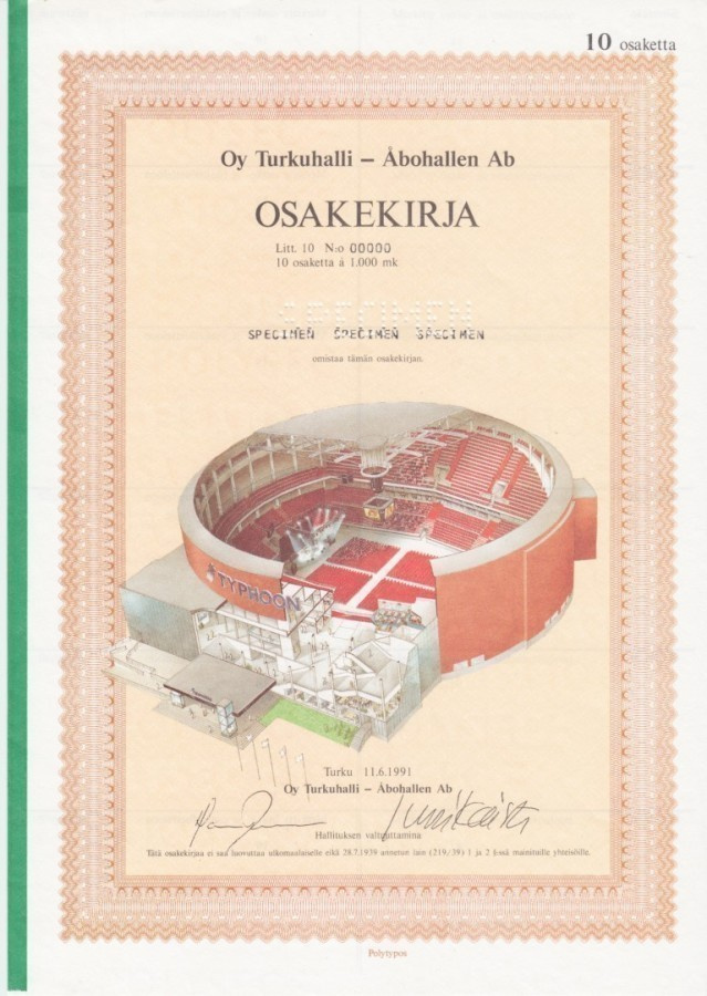 OKK 1991 Turkuhalli Oy spec, Turku osakekirja