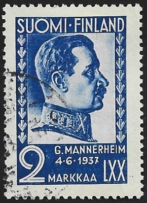 1937 Sotamarsalkka Mannerheim 70 vuotta leimattu LaPe 203
