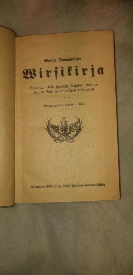 Wanha suomalainen wirsikirja vuodelta 1929