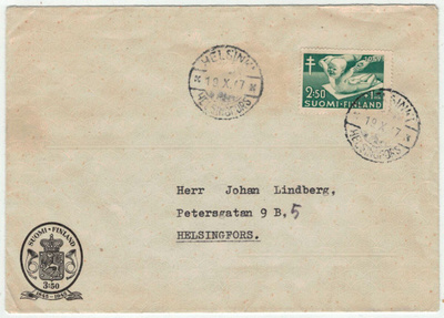 1947 tub 2,50 mk 3,50mk:n ehiökuorella kirje