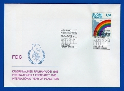 FDC – Kansainvälinen rauhanvuosi 13.10.1986, Lape no 1001