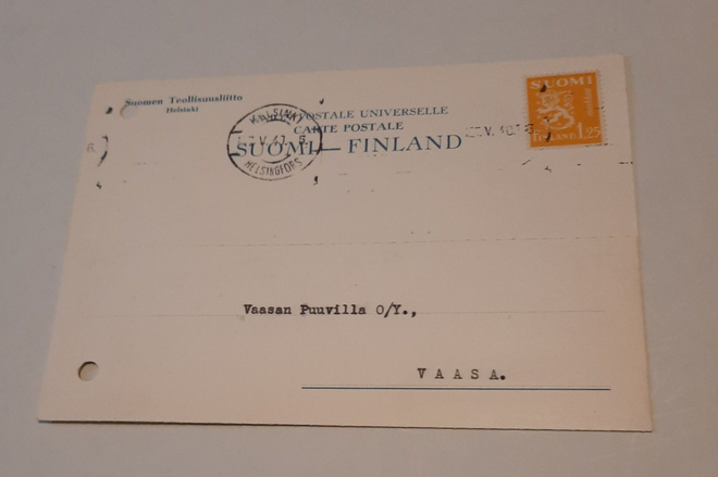 Firmakortti Suomen Teollisuusliitto Helsinki 1940
