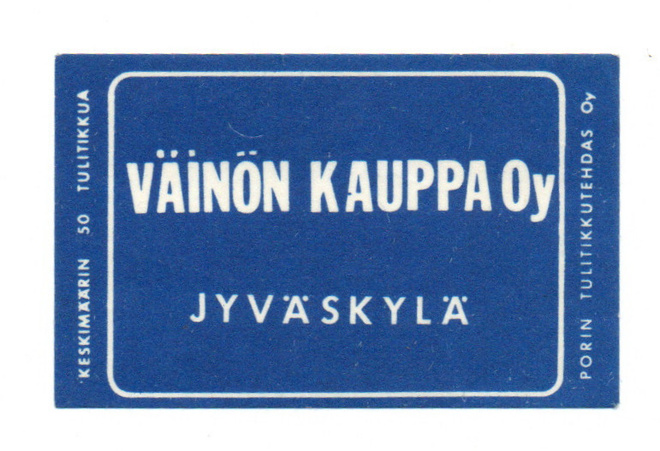 Porin Tulitikkutehdas VÄINÖN KAUPPA JYVÄSKYLÄ