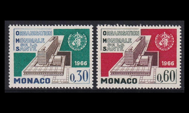 Monaco 837-8 ** WHO:n päämajan vihkiäiset (1966)