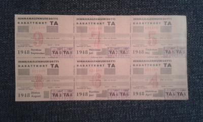 HINNAN ALENNUSKORTTI VUODELTA 1948 H-3187